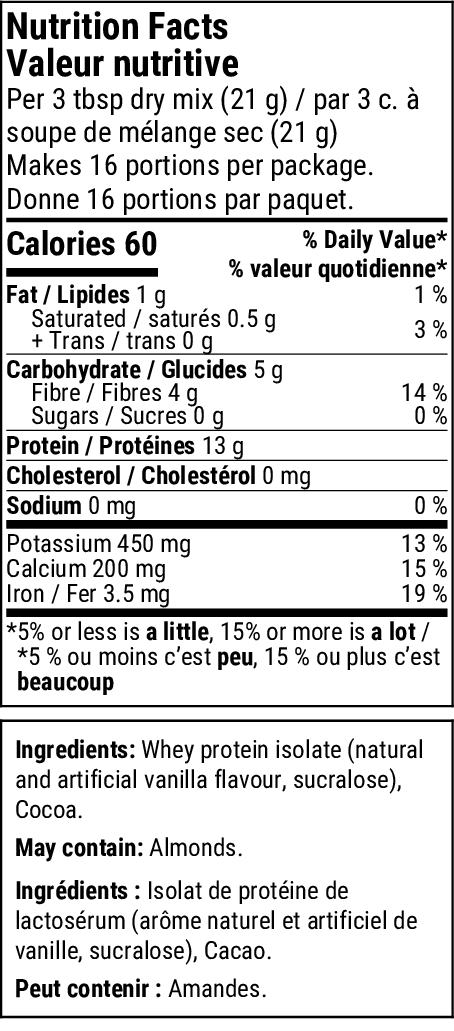 Protein Hot Cocoa nutrition label