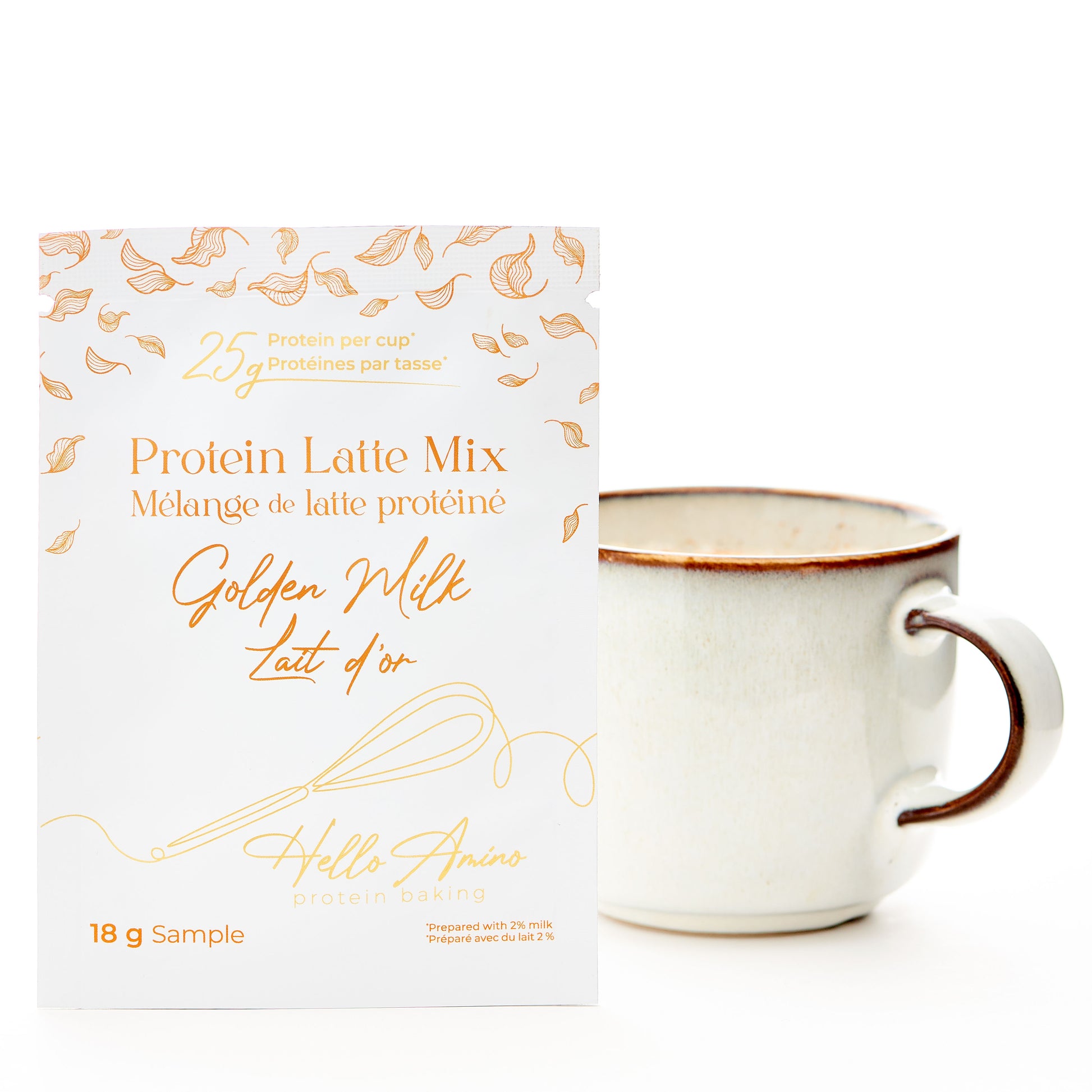 Single serving golden milk protein latte mix
