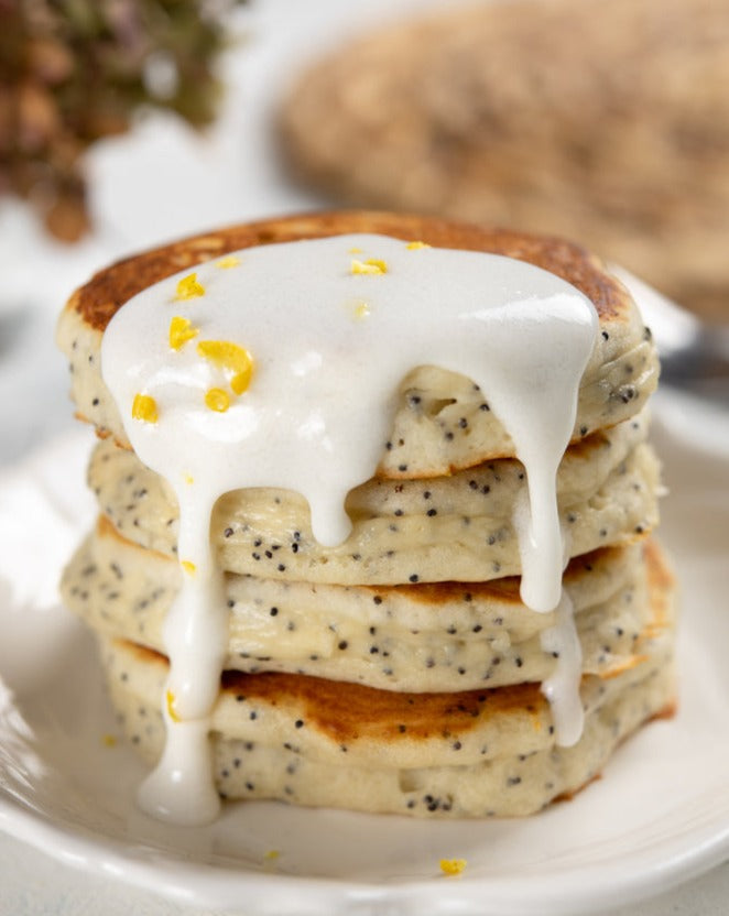 Lemon poppy seed pancakes with glaze