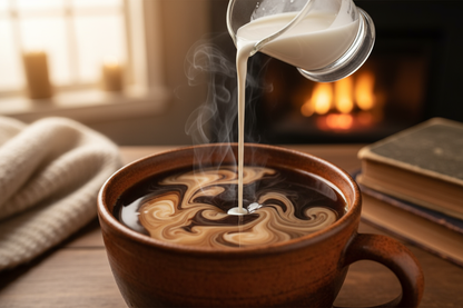 creamer being poured into a coffee